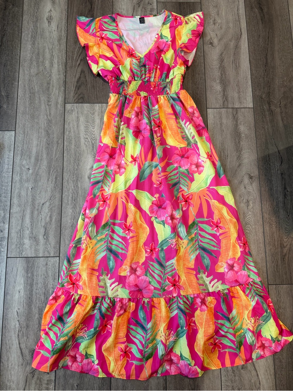 SHEIN- Vibrant Tropical BohemianFloral Maxi Dress - Vacation Ready!